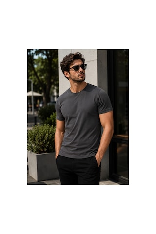 Luxıc Core Erkek Slim Fit Gri Bisiklet Yaka Pamuk Penye Günlük Rahat Basic Tişört
