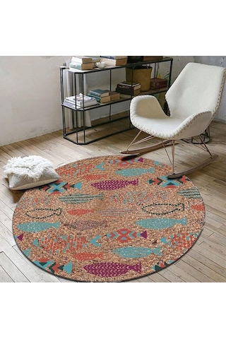 Jüt Yuvarlak Hasır Halı Yolluk Salon Oda Mutfak Halısı Ks-1013