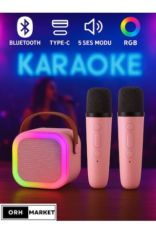 Çift Mikrofonlu Kablosuz Karaoke Bluetooth Rgb Işıklı, Taşınabilir, Usb/sd Destekli Parti Hoparlörü