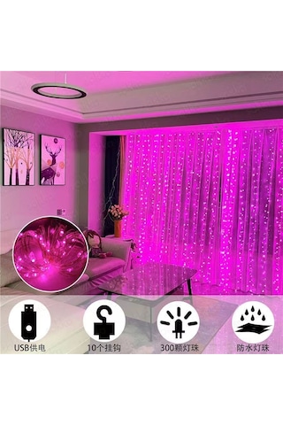 Hombey 3m 300 Led Pencere Perde Işıklı Zincir, Yatak Odası Ambiyans Aydınlatması, Uzaktan Kumanda Ve Düğme Pil Dahil Beyaz
