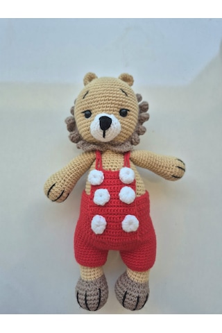Sevimli Aslan Amigurumi Sarı - Kırmızı