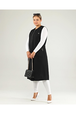 Kadın Deri Cepli Buyuk Beden Uzun Yelek 001