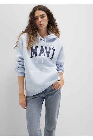 Mavi - Mavi Logo Baskılı Kapüşonlu Mavi Sweatshirt 1600361-70717 Mavi