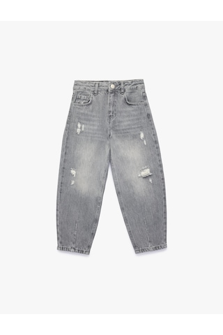 Koton Pamuklu Yıpratılmış Detaylı Balon Form Denim Pantolon Gri 6skg40093ad