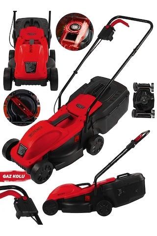 Steiner 1200w Elektrikli Bakır Sargılı Tekerlekli Çim Biçme Makinesi Kırmızı 30 Litre Toplama Torbalı