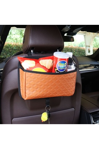 Kahverengi Evrensel 31 Cm Uzunluk 7 Cm Genişlik 22 Cm Yükseklik Araba Çöp Kutusu Askılı Çöp Kutusu Suni Deri 1 Adet Askılı