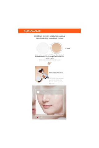 Missha Magic Cushion Cover Lasting Yüksek Kapatıcı Yarı Mat SPF50+ PA+++ Fondöten İç Yedek No.21 15 G