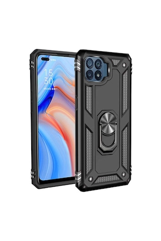 Oppo Reno 4 Lite Kılıf Zore Vega Yüzük Standlı Zırh Kılıf