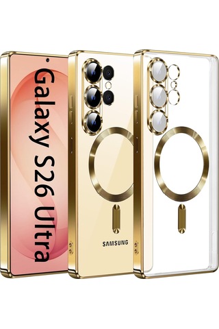 Samsung Galaxy S26 Ultra Uyumlu Kılıf Kamera Lens Koruyuculu Magsafe Özellikli Telefon Kılıfı Kapak Gold