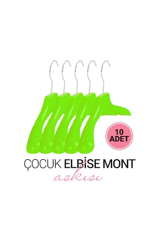 Çocuk YEŞİL Elbise Mont Askısı 10 Adet Paketli 30 Cm Çocuk Askı Yeşil