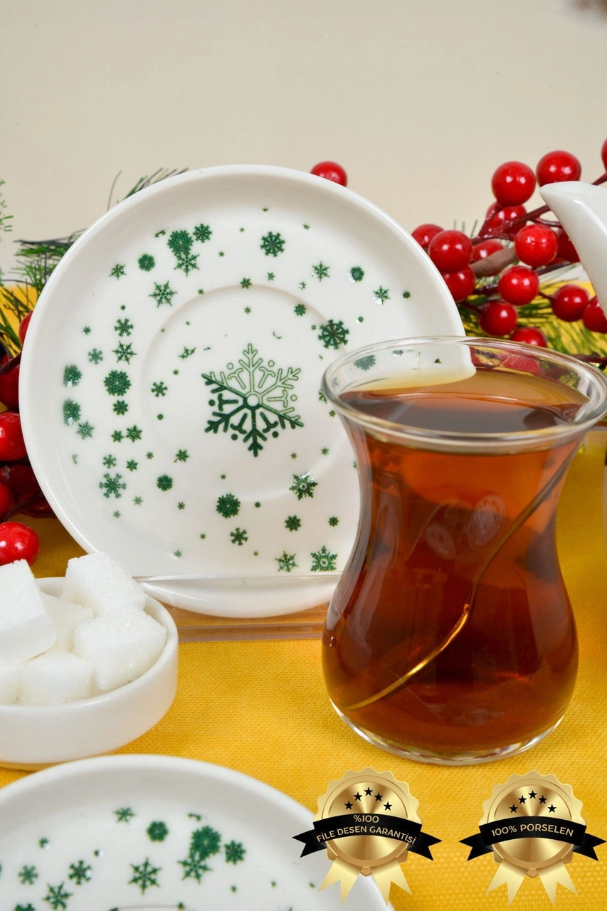Kartanem 6'lı Porselen Çay Tabağı Seti Beyaz