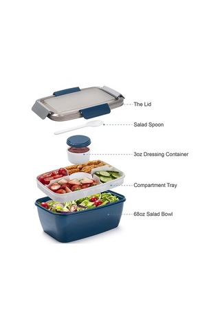 Ulzyvf Bölmeli Salata Kabı Mavi 2000ml Öğle Yemeği Mavi