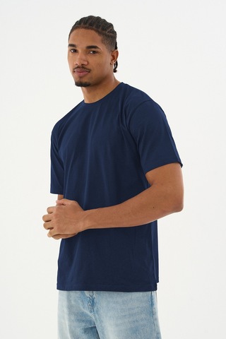 Dechers Erkek %100 Organik Pamuklu Yumuşak Dokulu Comfort Fit Bisiklet Yakalı T-shirt E222 Lacivert