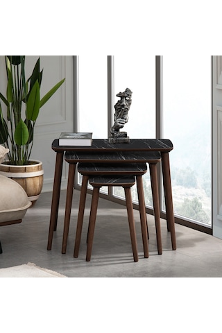 Vovvahome Luci 4lü Dörtlü Mdf Ahşap Zigon Sehpa - Siyah Mermer