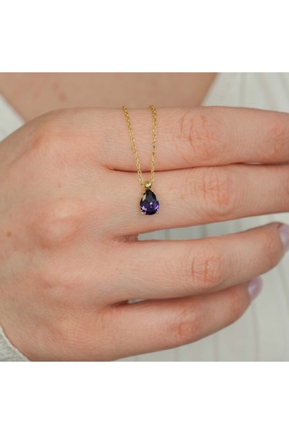 Ametist Taşlı Gümüş Kolye Gm13