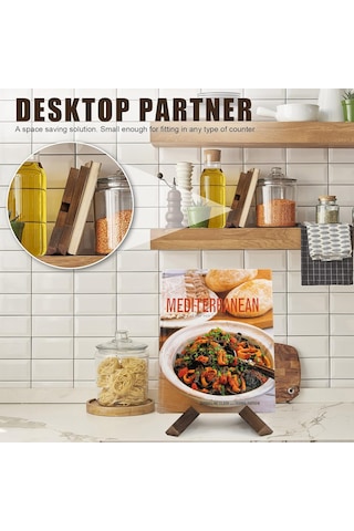 Yemek Kitabı Mutfak Standı, Mutfak Tezgahı İçin Tarif Kitap Sahibi, Ahşap Yemek Kitabı Sahibi, Rustik Yemek Kitap Tutucu Standı - Rustik Kahverengi Antik Meşe