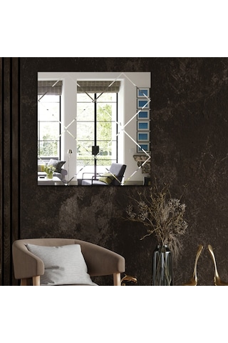 Ayna | Düz Ayna | Baklava Kanallı Kare Ayna | 60Cm X 60Cm Şeffaf