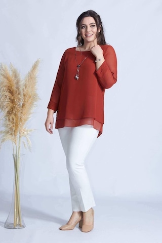 Moda Berray 1934 Kolyeli Şifon Büyük Beden Şık Bluz Tarçın Tarçın