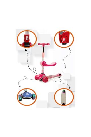 Maxi Taxi Zoomy Oturaklı Işıklı Katlanabilir Scooter Pembe