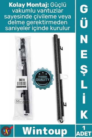 Güneşlik Siyah Makaralı Stor Isı Yalıtımı Pratik Ofis Pvc Perde Vantuzlu Montaj Cam Paneli Güneşlik