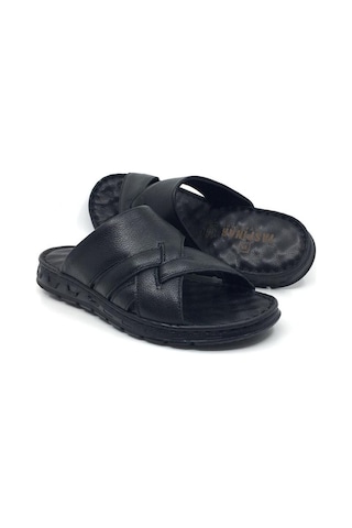 Taşpınar %100 Hakiki Deri Ortopedik Erkek Yazlık Rahat Terlik 40-45 Siyah