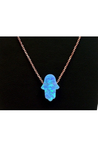 Mavi Opal El Fatma Ana Eli Kolye 925 Ayar Gümüş Hediye Paketinde