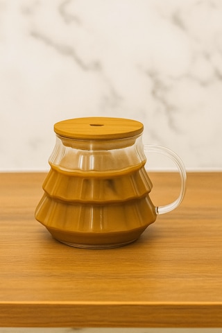 400 Ml Bambu Kapaklı Borosilikat Cam Bardak Silikon Contalı, Pipet Hediyeli, Isıya Dayanıklı Şeffaf