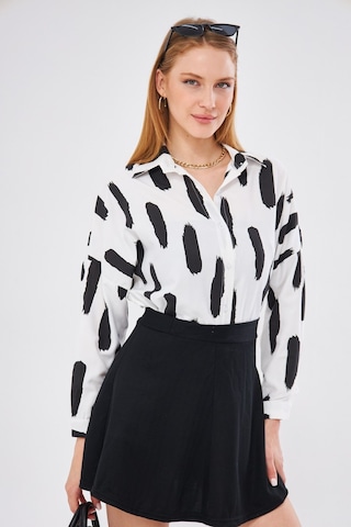 Armonika Kadın Siyah Fırça Desen Oversize Uzun Basic Gömlek Arm-22y001141