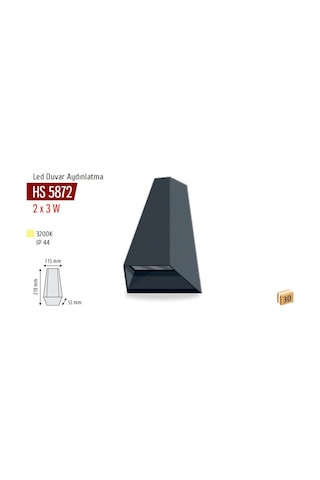 2x3w Led Duvar Armatürü, Günışığı, Siyah Kasa Hs 5872 Siyah