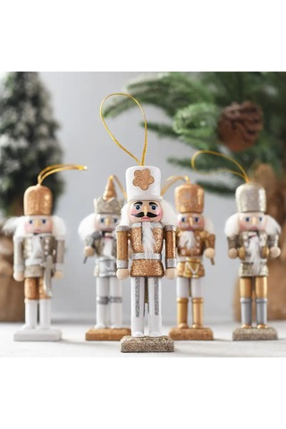 Vintage Ahşap Fındıkçı Figürü 5 Adet Yeni Yıl Ağaç Süsü