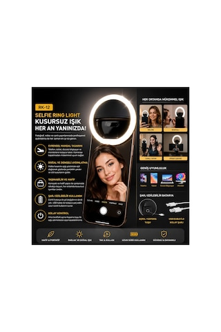 Rk-12 Telefon Uyumlu Taşınabilir Şarj Edilebilir Selfie Ring Light Mandal Tipi Yuvarlak Fotoğraf Ve Video Işığı