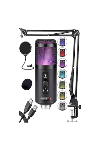 V5 Rgb Set Usb Oyuncu Ve Yayıncı Mikrofonu Condenser Stüdyo Kayıt Gaming Tiktok Twitch Canlı Yayın Discord Youtub