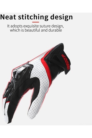 Rh-a0119 Motosiklet Eldiveni: Tam Parmaklı, Nefes Alabilir, Karbon Fiber Koruma, Dokunmatik Uyumlu, Beyaz, M Boy