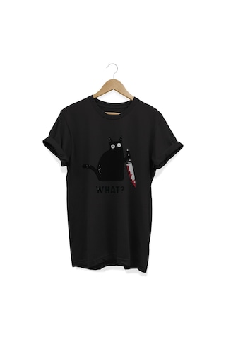Kedi Baskılı Siyah T-Shirt Siyah Kedi Baskılı Siyah T-Shirt Siyah
