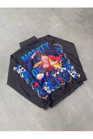 Modasize Unisex Fermuarlı Dijital Baskılı Rüzgarlik - Siyah Siyah