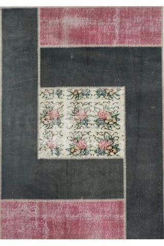 Patchwork El Dokuma Antik Anadolu Halısı Flower Window Pudra