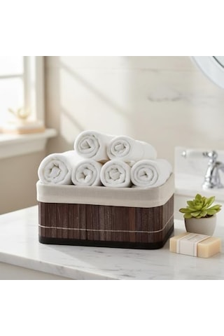 Mini Dikdörtgen Bambu Düzenleyici Ve Saklama Sepeti Gri Ahşap Banyo, Makyaj Ve Ofis Organizeri, Kumaş Astarlı Dekoratif Kutu 20x15x10 Cm Açık Ahşap