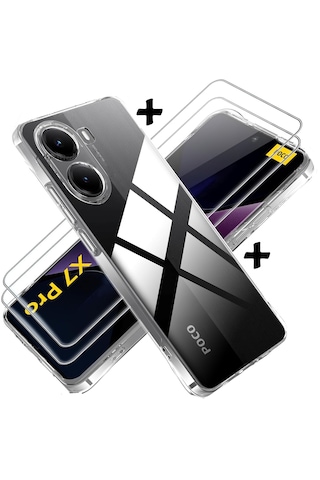 Xiaomi Poco X7 Pro Kılıf Şeffaf Silikon + 9h Ekran Koruyucu Cam