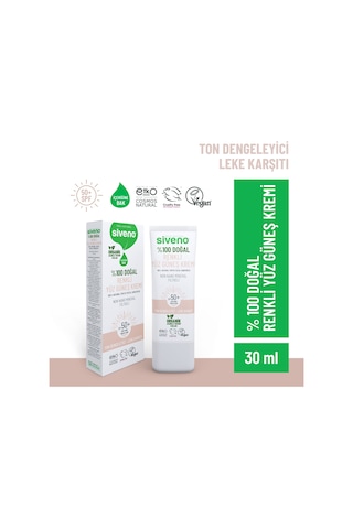 Siveno %100 Doğal Yüz Güneş Kremi Renkli Ton Eşitleyici Leke Karşıtı Uva Uvb Spf 50+ 30 ML