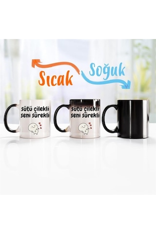 Sütü Çilekli Seni Sürekli Tasarımlı Sihirli Kupa Bardak