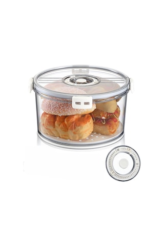 Lemestar Pet Cam Gösterişli Ekmek Saklama Kutusu 8.86x8.86x4.84 İnç - Paslanmaz Çelik Kelebekle Set, Ev Yapımı Ekmek/pasta/tost/muffin İçin Taze Tutucu Şeffaf