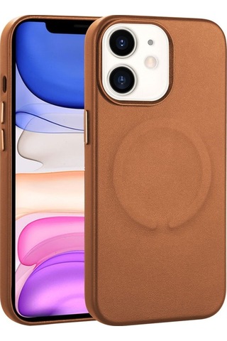 Apple Uyumlu iPhone 11 Kılıf Pu Deri M-safe Wireless Şarj Özellikli Zore Derix Kapak Kahverengi