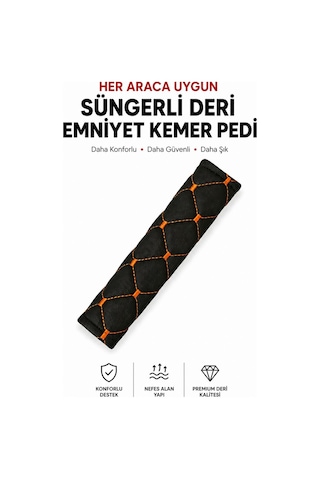 Her Araca Uygun Suni Deri - Süngerli Emniyet Kemer Pedi Siyah-turuncu