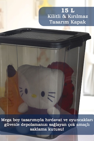 2'li Megabox 15l Saklama Kabı - Kilitli Kapaklı Çok Amaçlı Düzenleyici Kiler Depolama Saklama Kutusu Siyah