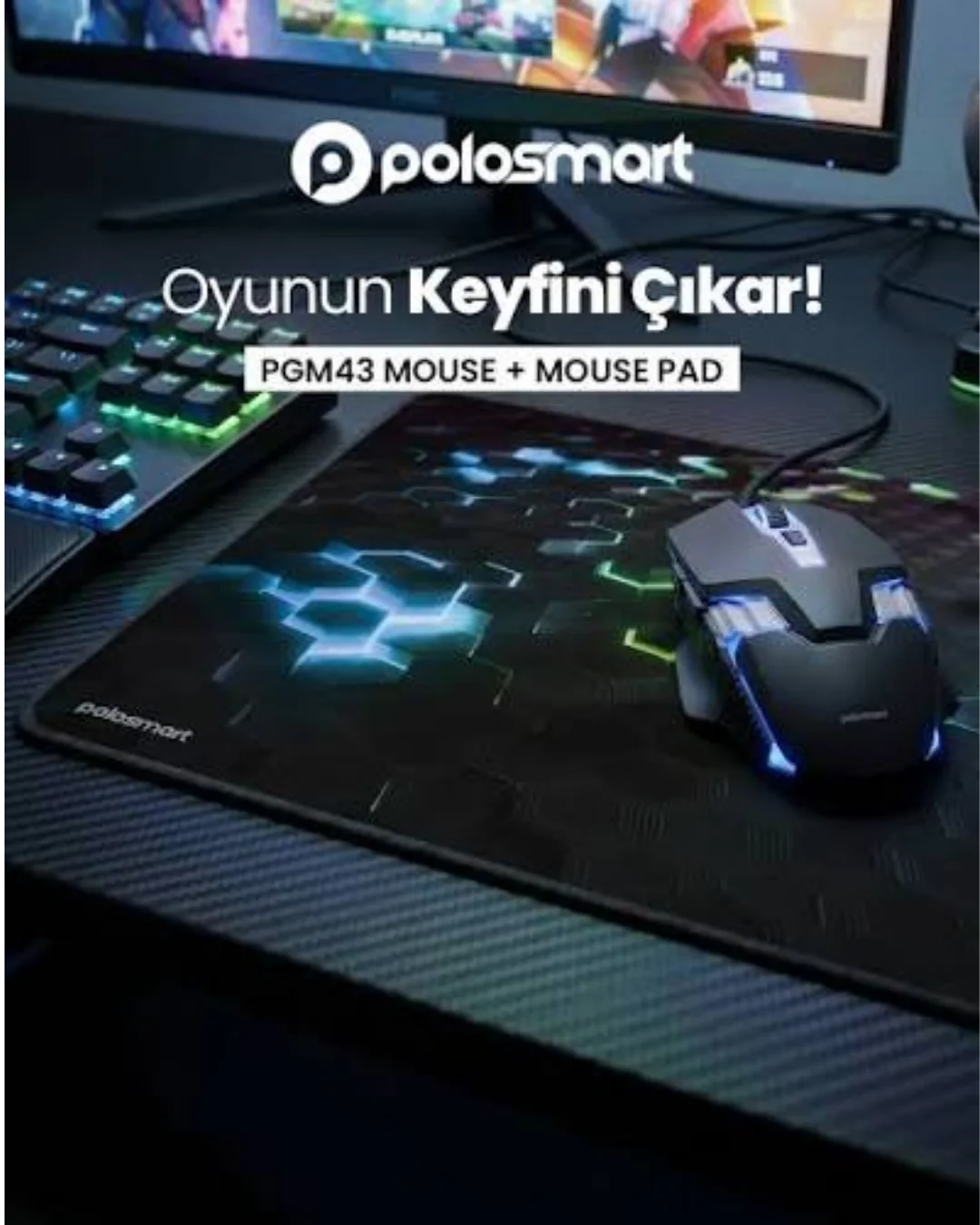 Gaming Mouse + Mouse Pad Pgm43 Mavi & Siyah