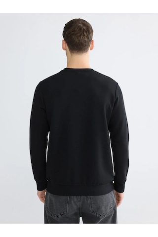 Lc Waikiki Siyah Bisiklet Yaka Baskılı Erkek Sweatshirt