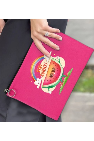Bk Gift Yaz Temalı-7 Astarlı Fuşya Portföy Çanta 30x21cm, Baskılı El Çantası, Organizer Çanta Çok Renkli