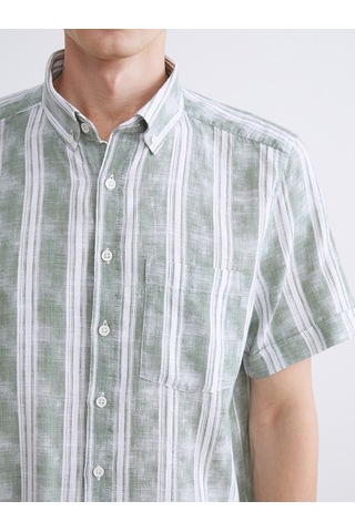 Lcwaıkıkı Classic Yeşil Regular Fit Kısa Kollu Çizgili Poplin Erkek Gömlek