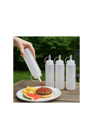 Şeffaf Plastik Sosluk Seti - 4 Adet, 700 Ml Kapasite Açık Beyaz