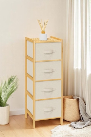 Digithome Bambu 4 Çekmeceli Dolap Organizer Çok Amaçlı Düzenleyici Şifonyer Db-0014